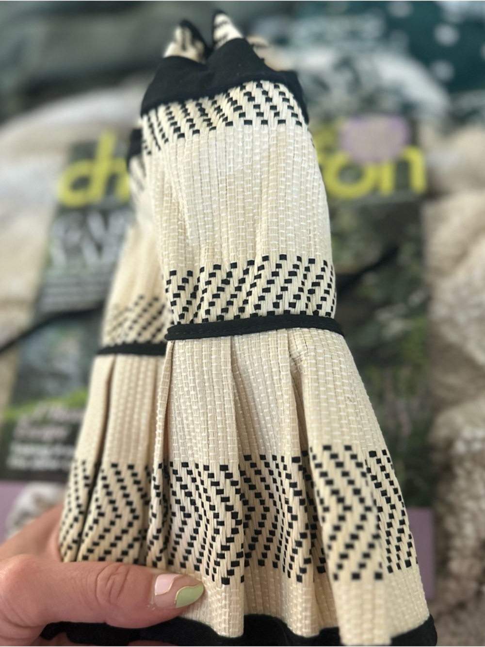 Lorna Inspired-Black & Cream Pleated Sun Hat- Small - Picture 4 of 5